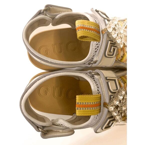 Gucci Fabric Mesh Tinsel Platform Embellished Dad Sandal EU 37 US 7 Velcro Strap - Picture 7 of 12